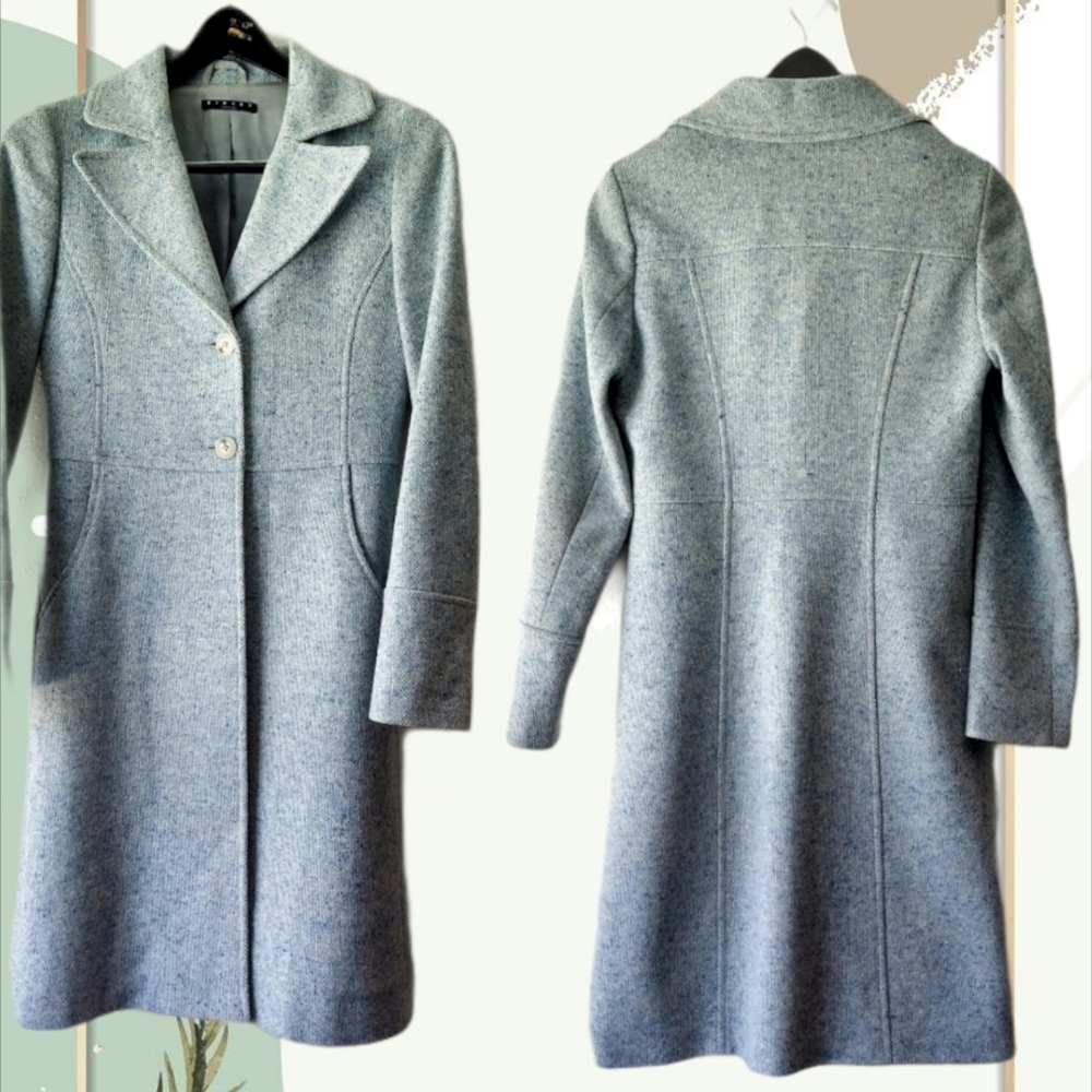 Sisley Blue Marled Single Breasted Wool Coat